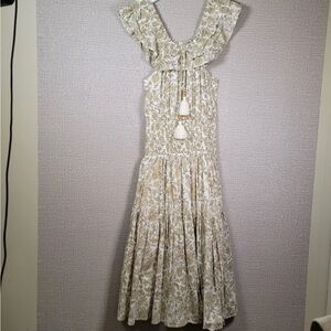 Anna Cate Collection Sun Dress Cotton Floral White Tan Maxi Size S